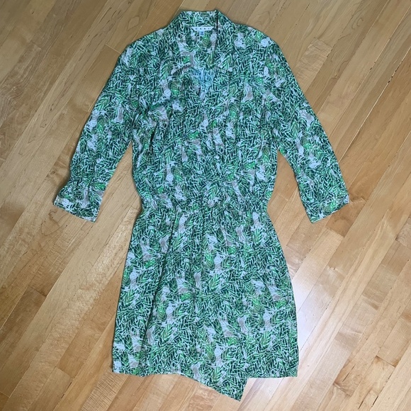 EUC Cabi Green Floral Leaf Faux Wrap Print Dress XS Style 208 - Picture 3 of 8